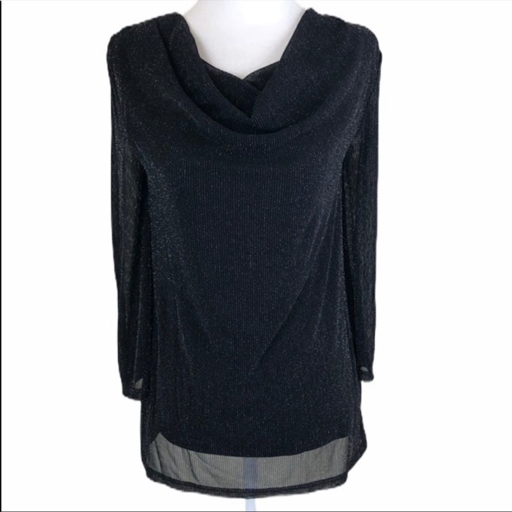 Cable & Gauge Black Drape Neck Semi Sheer Top Size S NWT